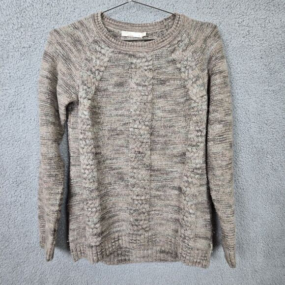 Prana Kerrolyn Sweater Knit Chevron Cable Beige Crew Neck Womens Size Small - Picture 1 of 6